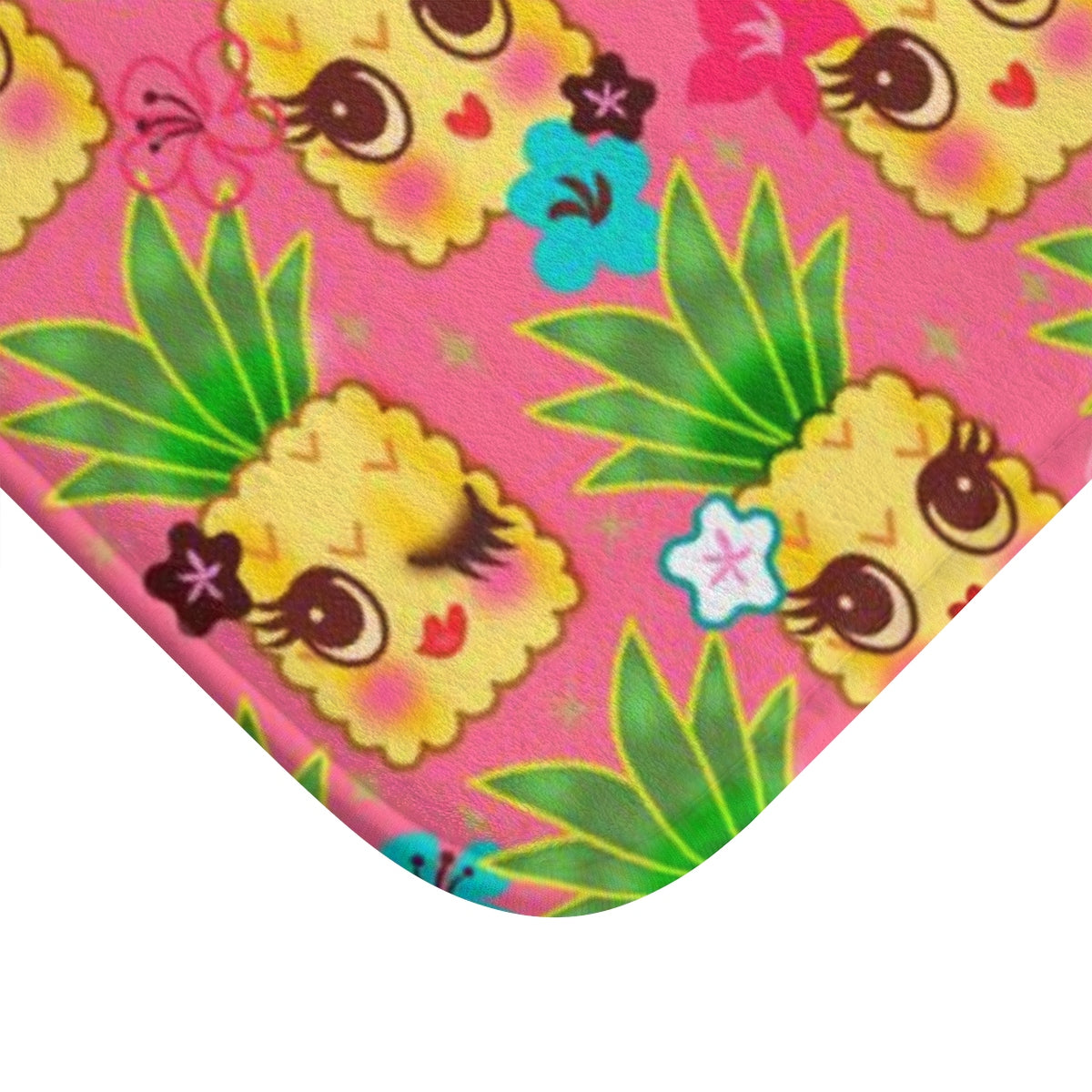 Happy Kawaii Cute Pineapples on Pink • Bath Mat