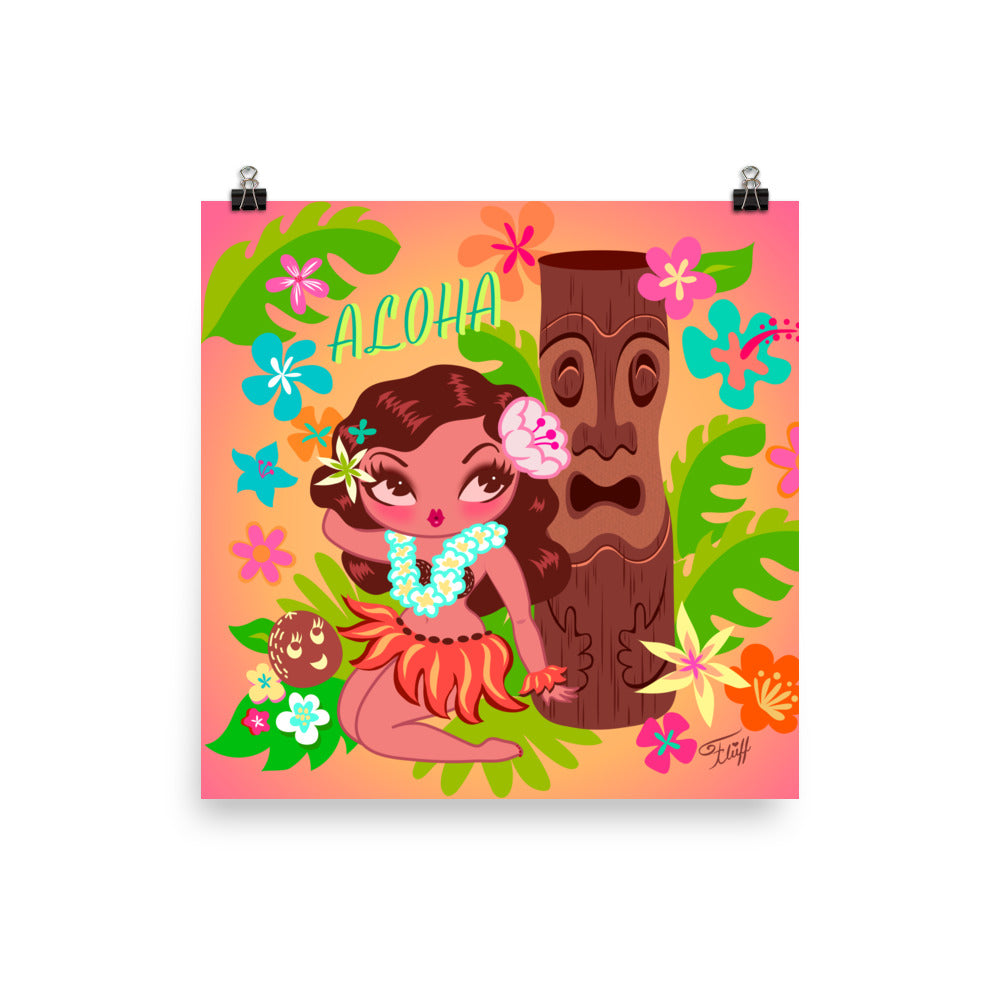 Hula Cutie with Tiki • Art Print – Miss Fluff's Shop