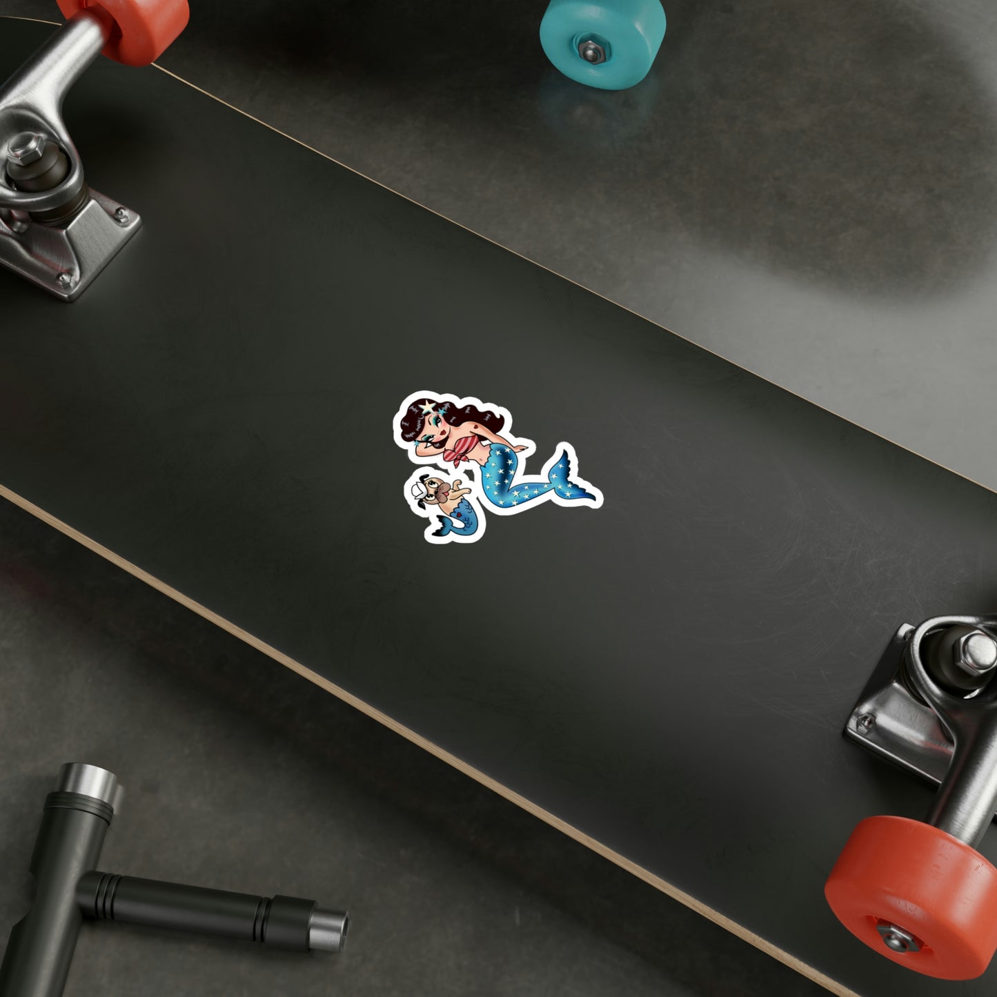 Patriotic Pinup Mermaid with Merpup • Kiss-Cut Vinyl Decals