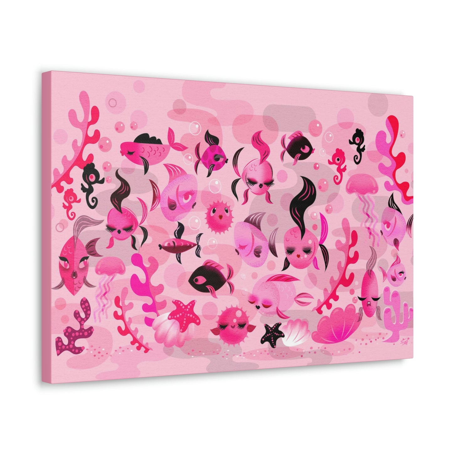 Mid Mod Fishies on Pink • Canvas Gallery Wrap