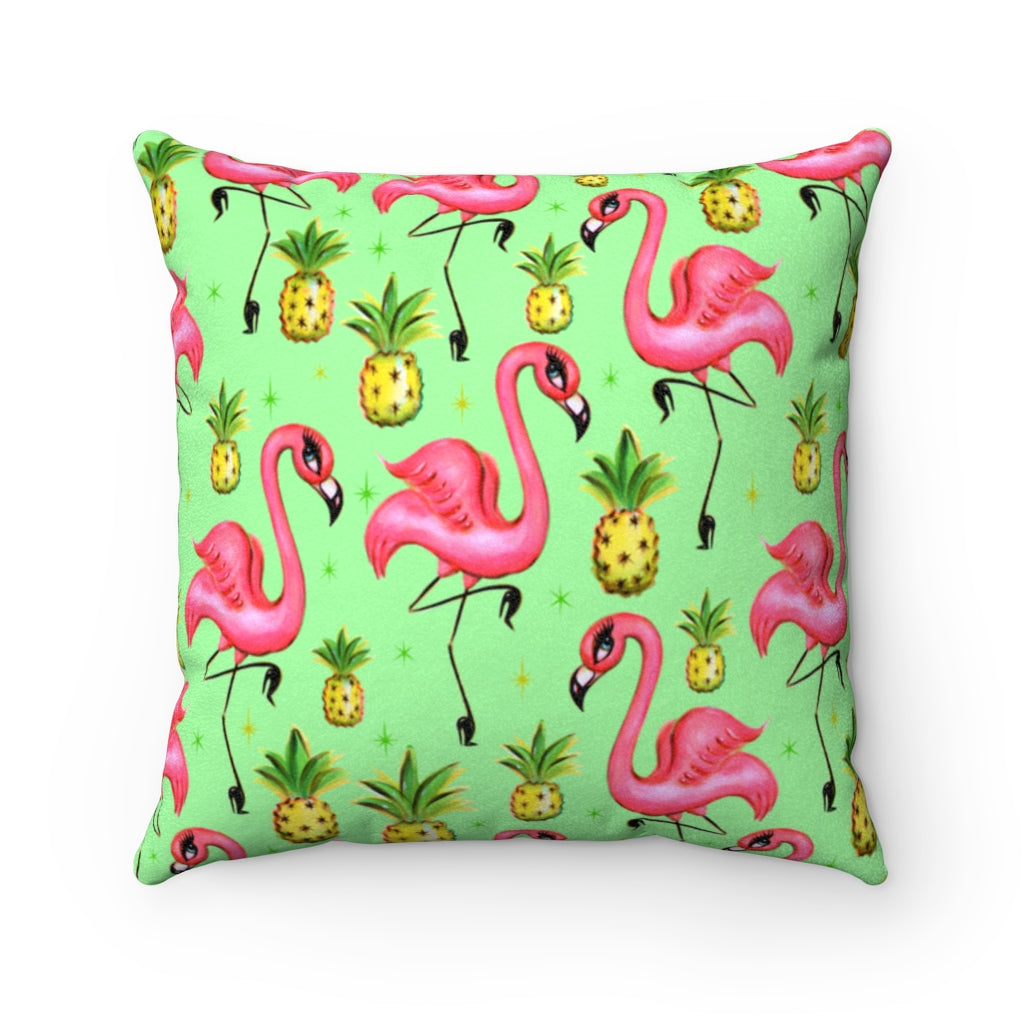 Flamingos and Pineapples • Faux Suede Pillow