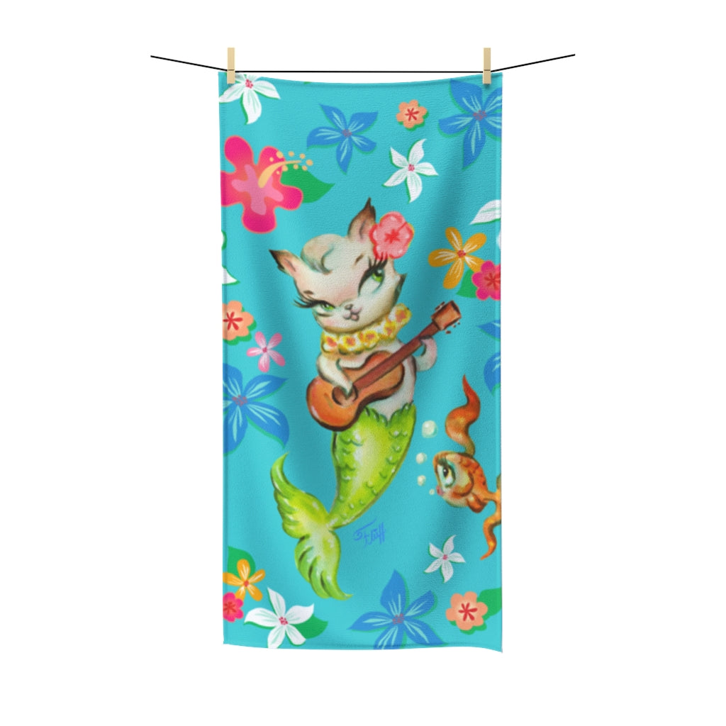 Merkitten with Ukelele • Beach Towel