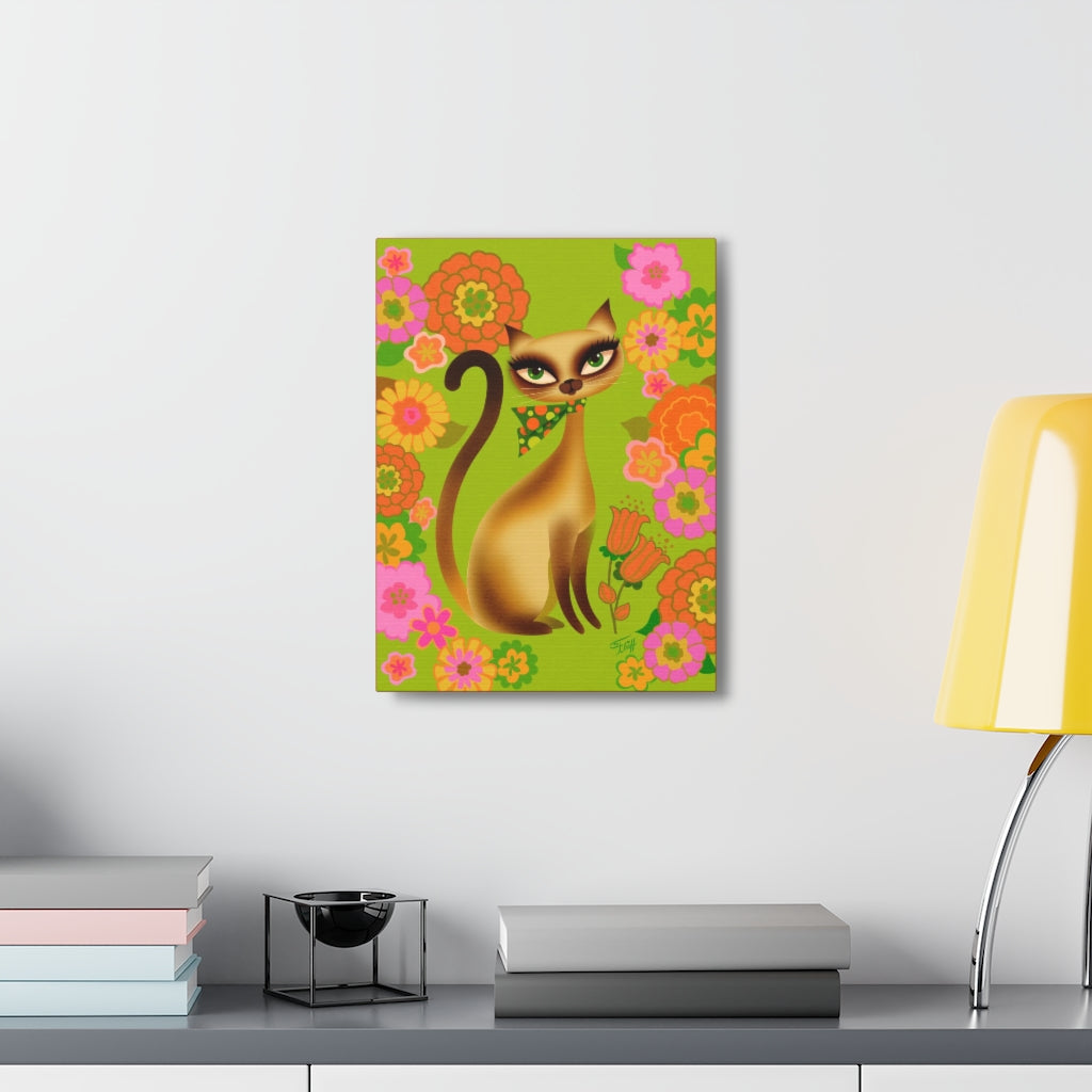Siamese Mod Flower Kitty • Canvas Gallery Wrap