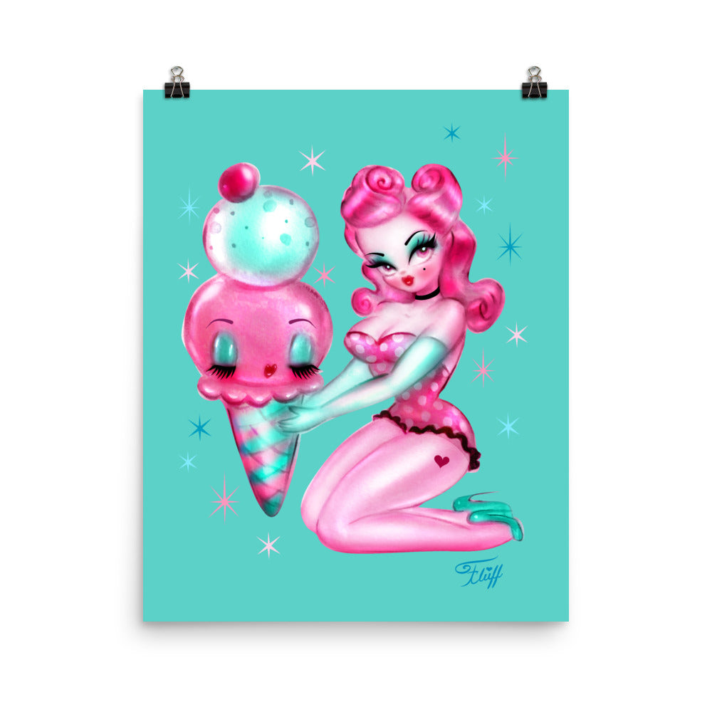 Bubble Gum Ice Cream Pin Up Girl • Art Print