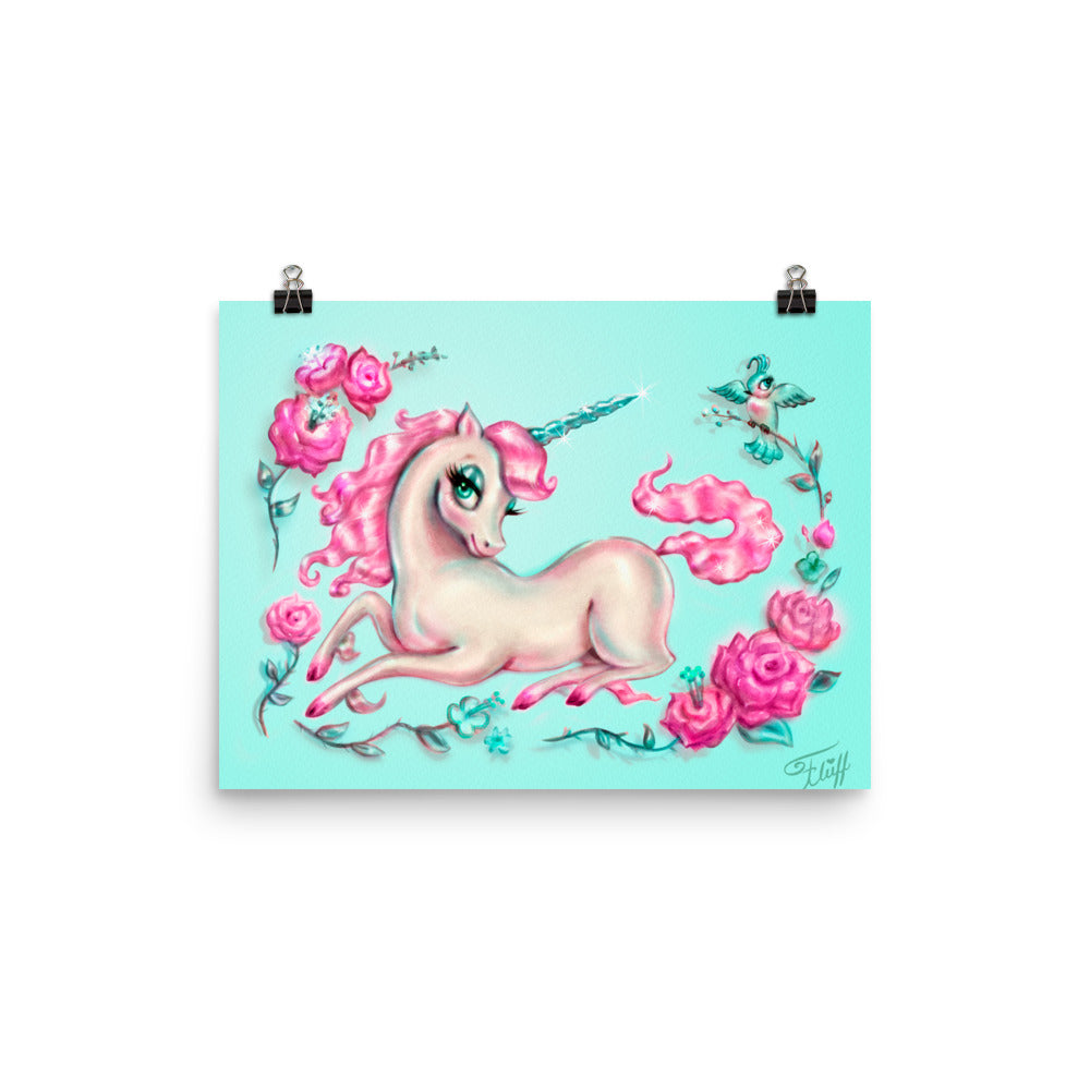 Unicorn with Roses on Mint • Art Print
