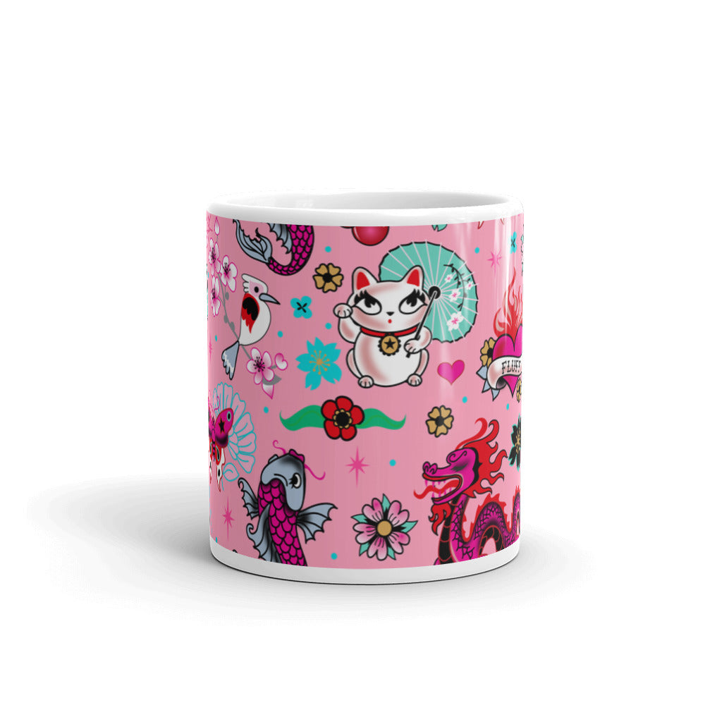 Lucky Kitty on Pink • Mug