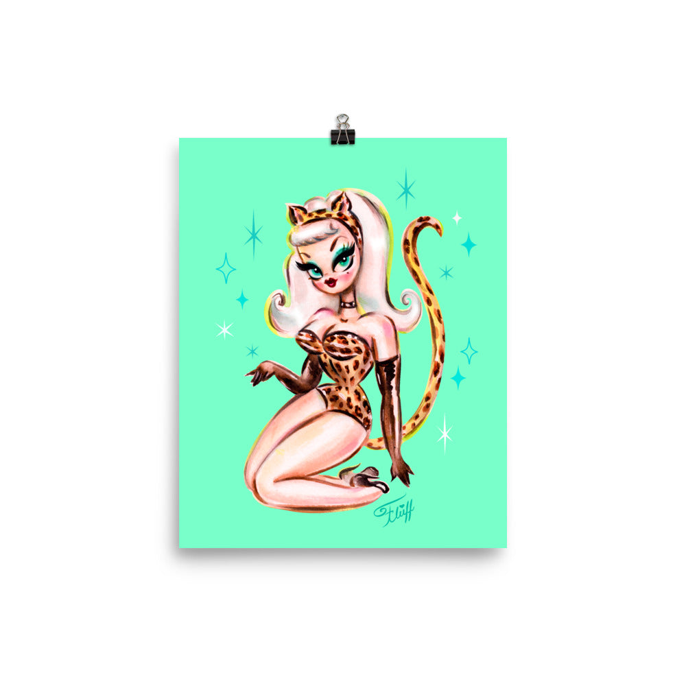 Leopard Cat Suit Pinup Girl • Art Print