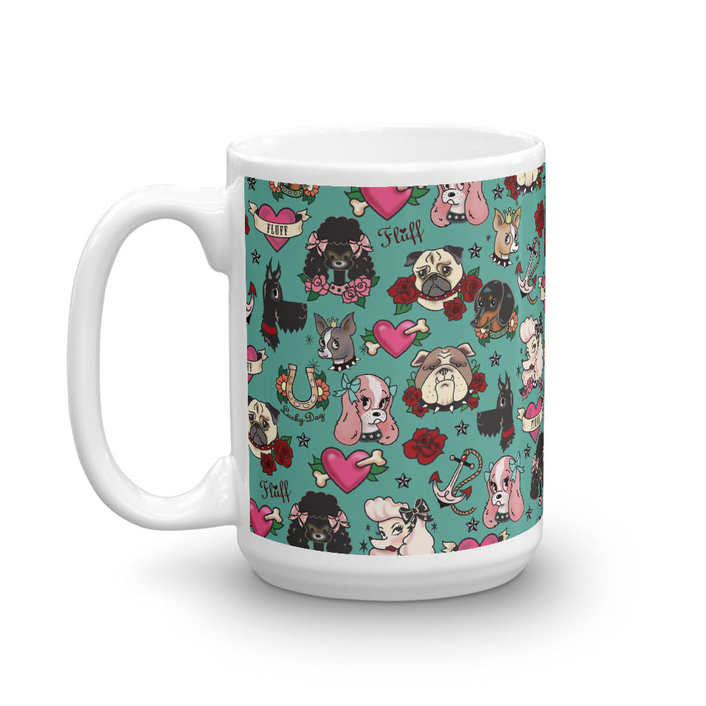 Tattoo Pooch on Teal • Mug