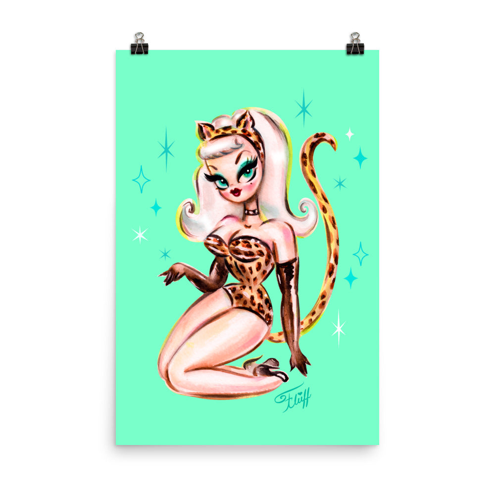 Leopard Cat Suit Pinup Girl • Art Print