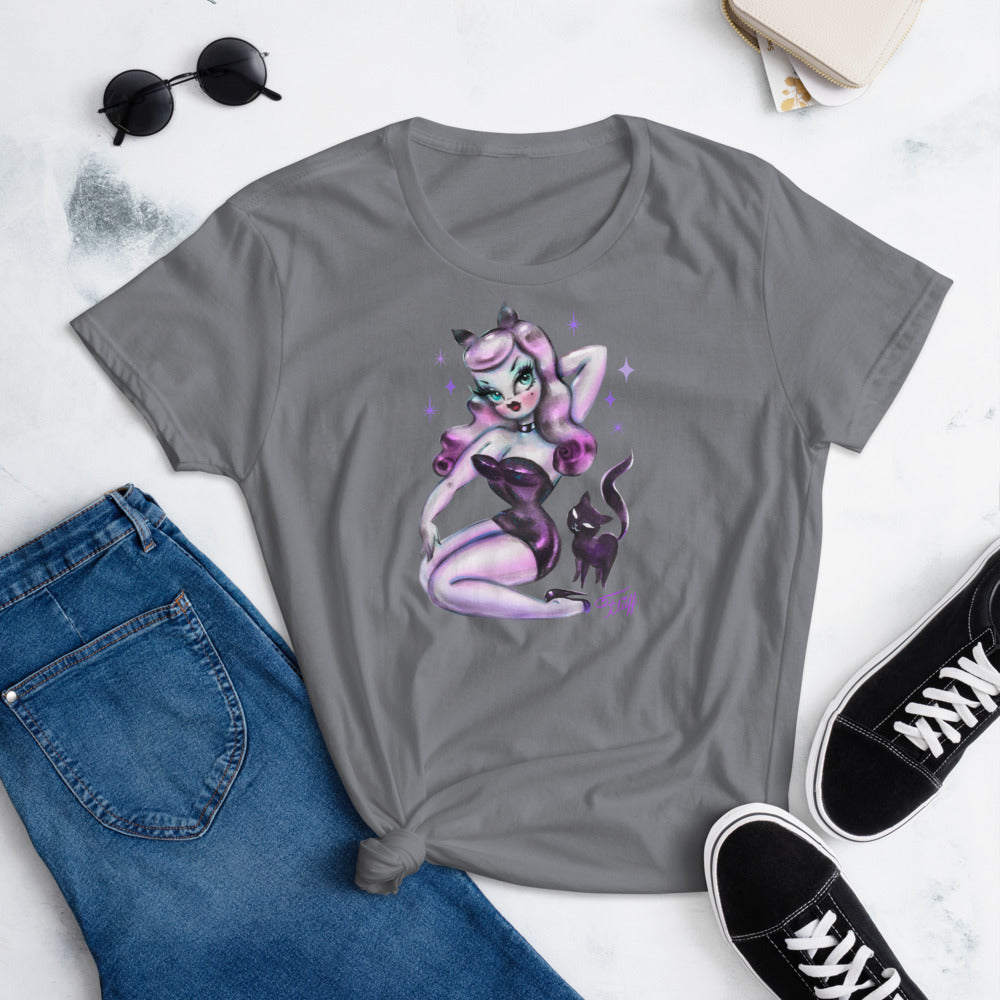 Purple Hair Kitten Pinup • Womens' T-Shirt