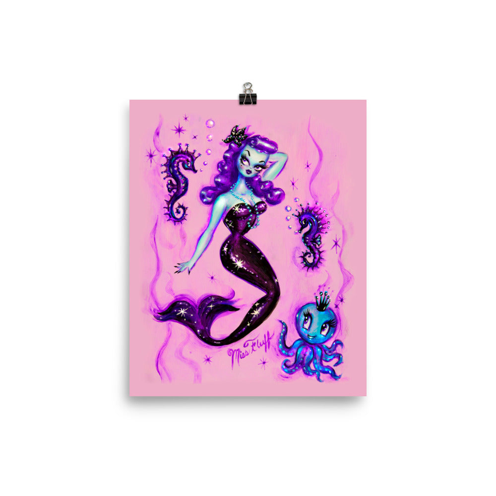 Purple Mermaid with Octopus and Sea Horses• Art Print