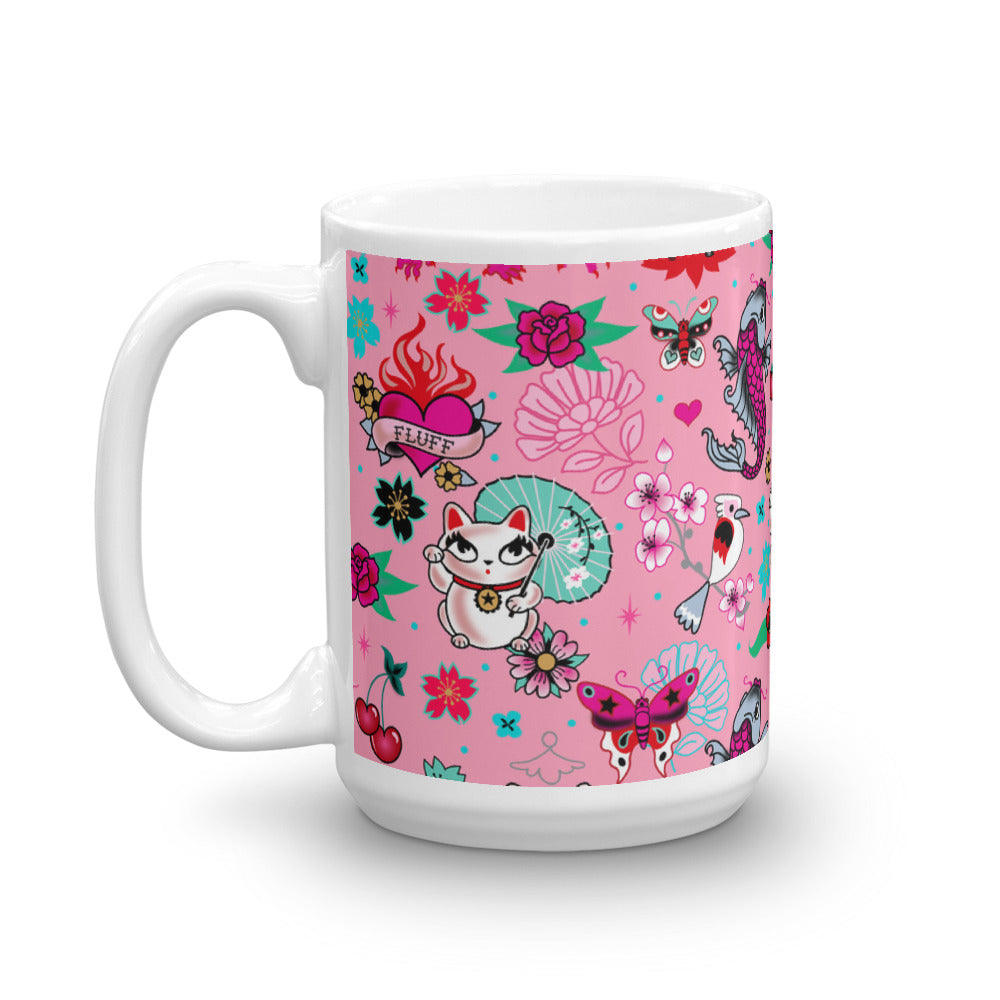 Lucky Kitty on Pink • Mug