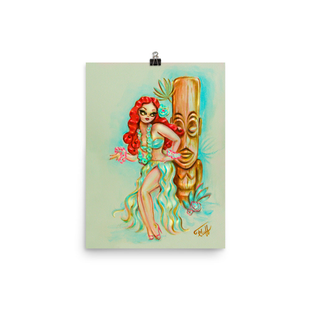 Redhead Hula with Tiki • Art Print