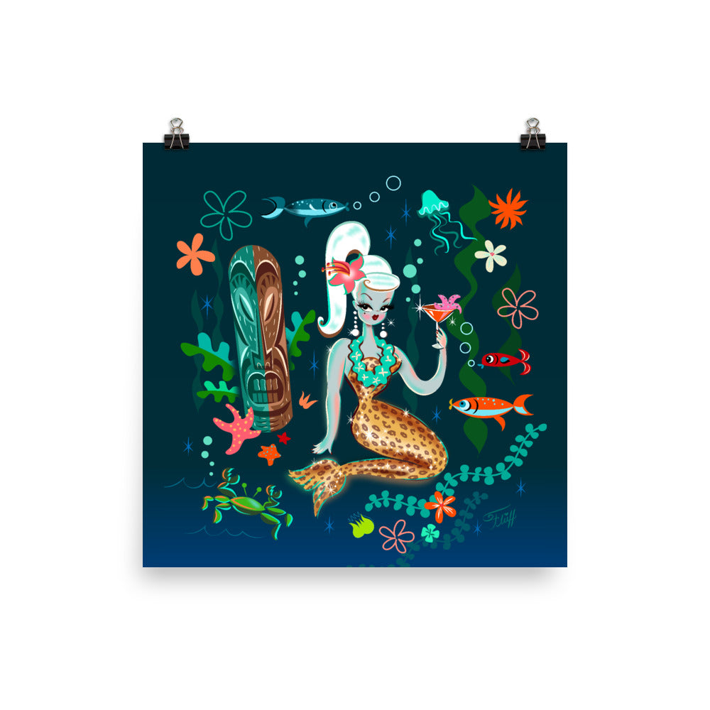 Blonde Leopard Martini Mermaid • Art Print