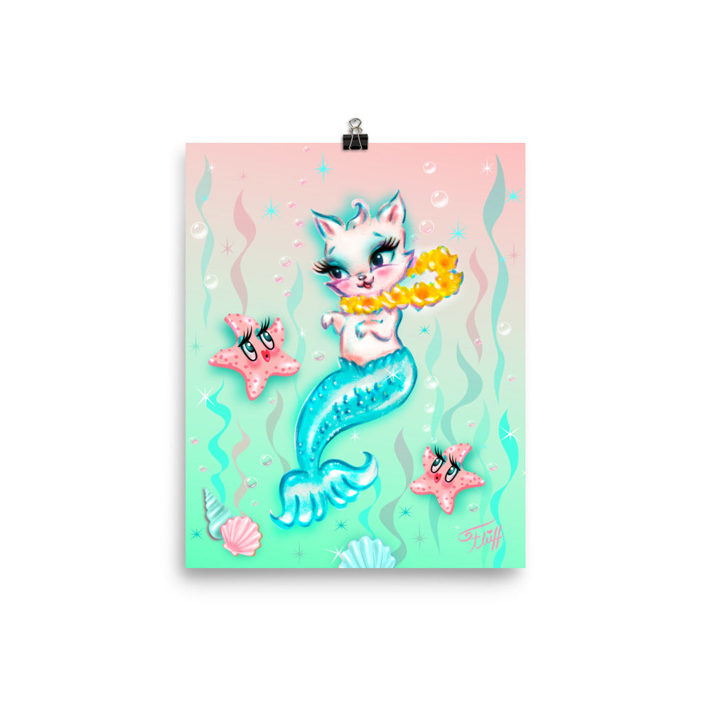 Merkitten with Lei and Starfish • Art Print