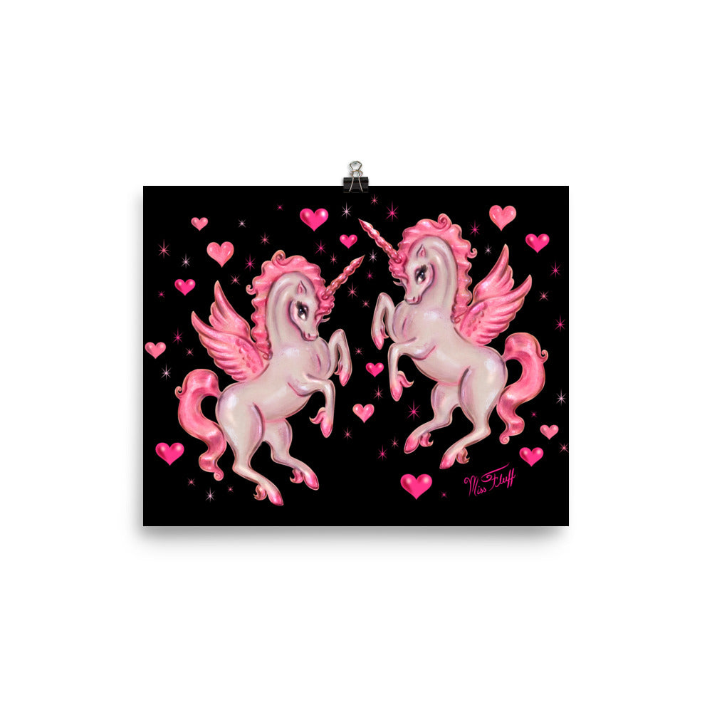 Unicorn Pegasus on Black • Art Print