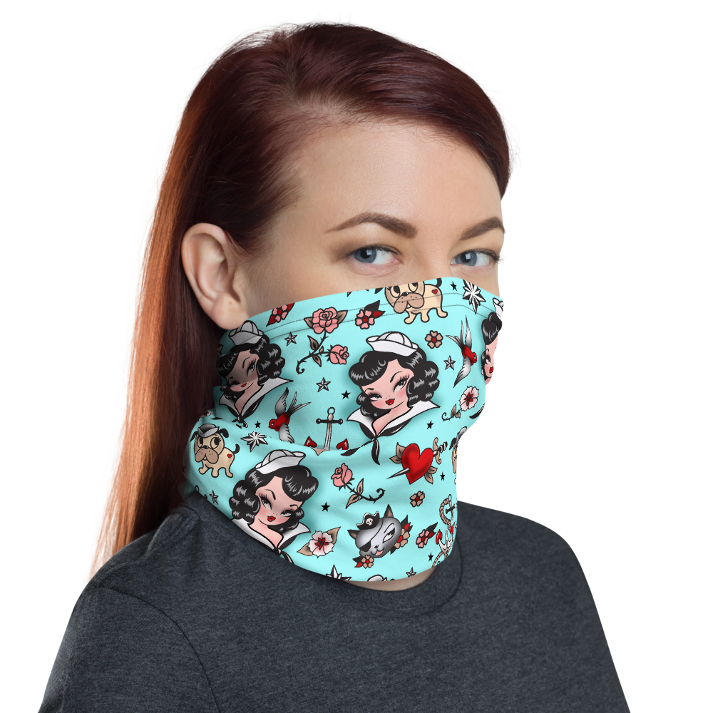 Suzy Sailor on Blue • Neck Gaiter Face Mask