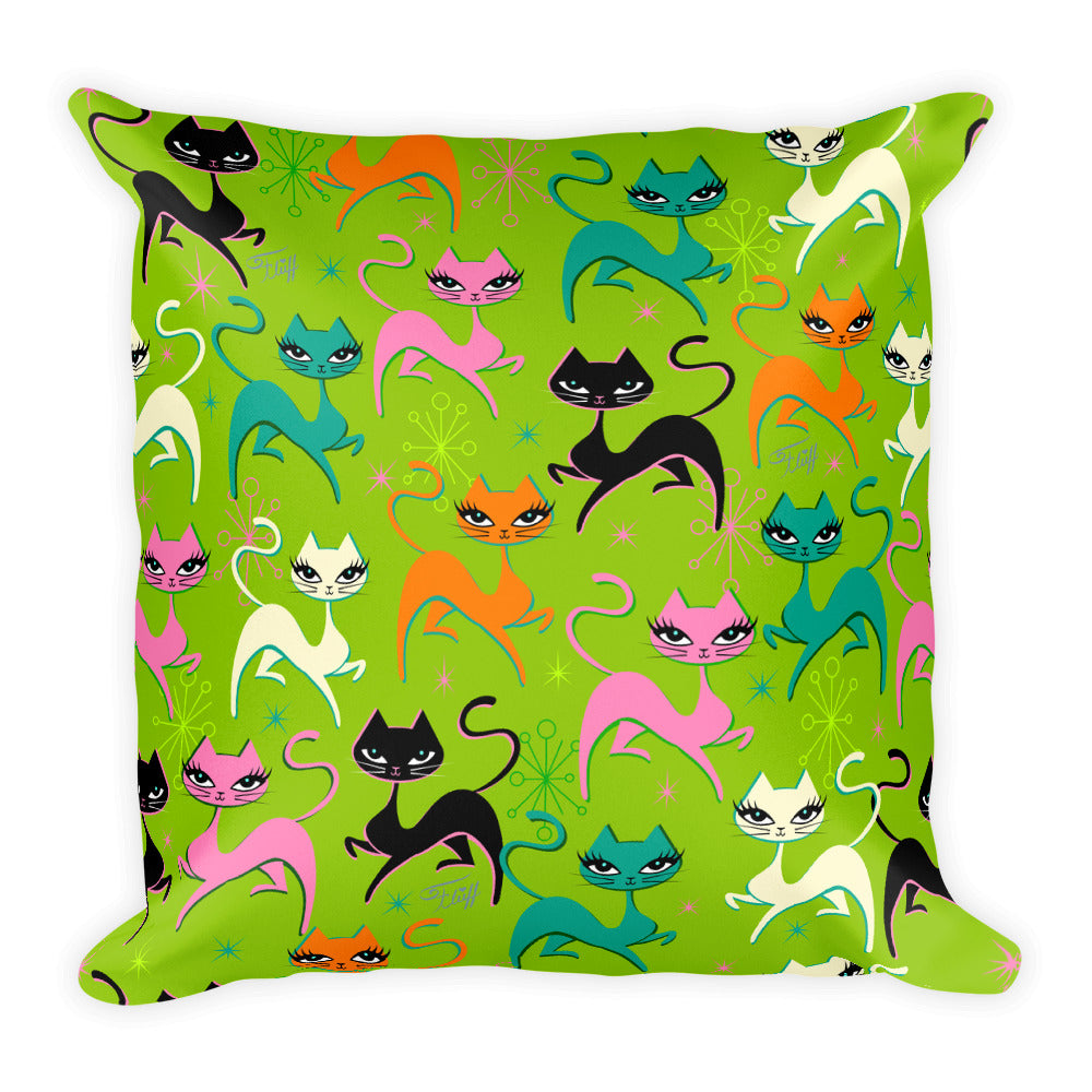 Prancing Kittens on Lime • Square Pillow