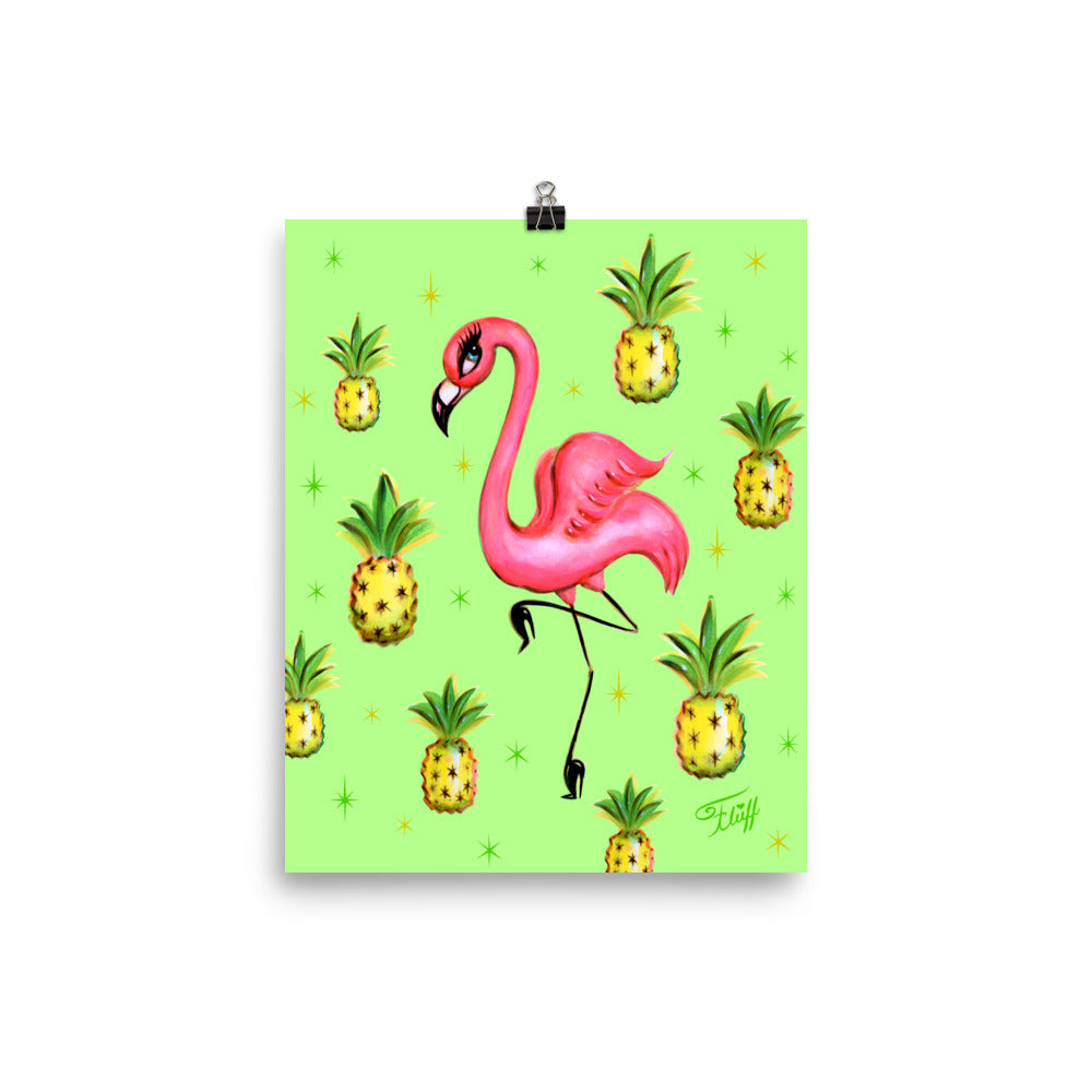 Flamingo with Pineapples • Art Print