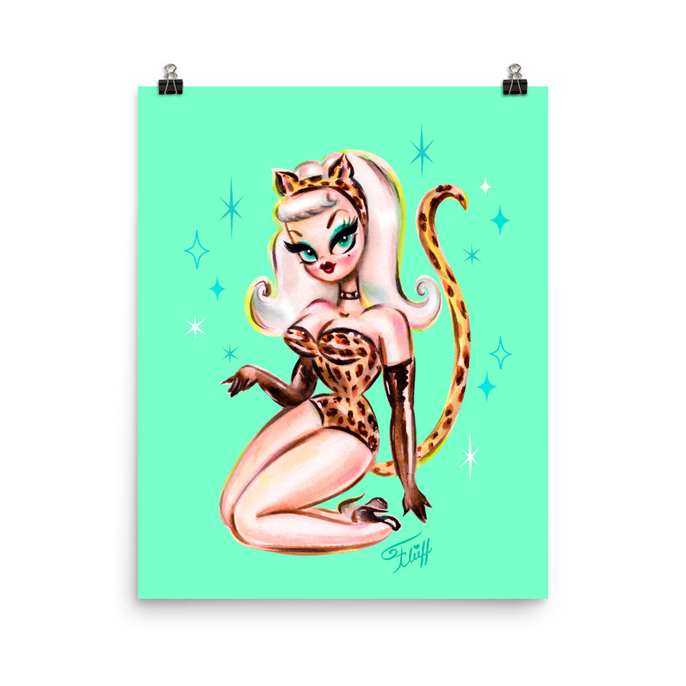 Leopard Cat Suit Pinup Girl • Art Print