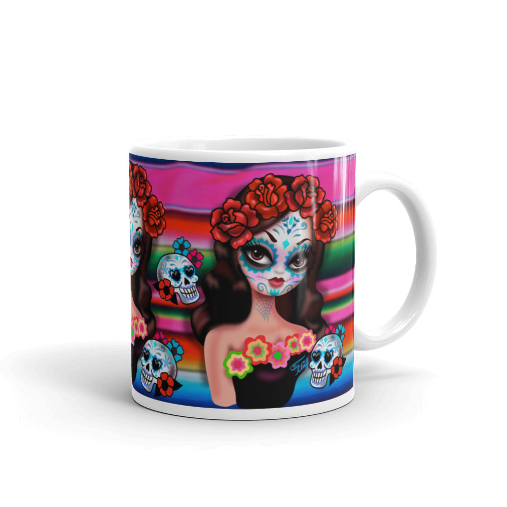 Day of the Dead Girl on Sarape • Mug