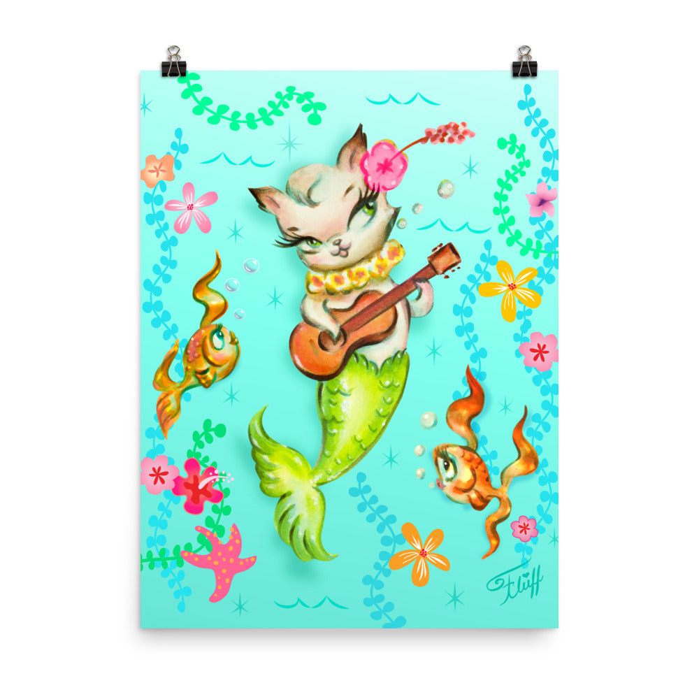 Merkitten with Ukulele • Art Print