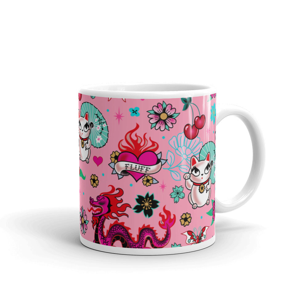 Lucky Kitty on Pink • Mug