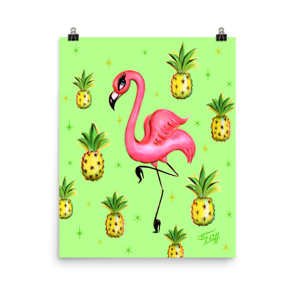 Flamingo with Pineapples • Art Print