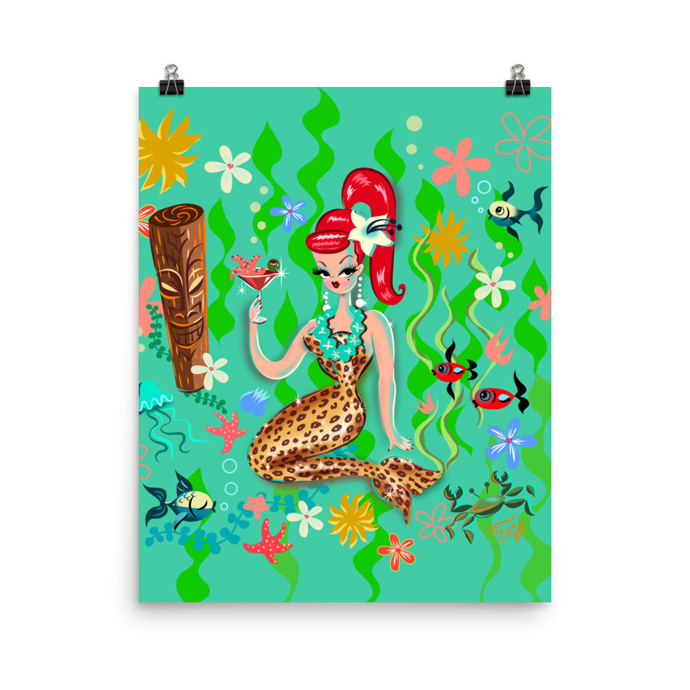 Leopard Martini Mermaid • Art Print
