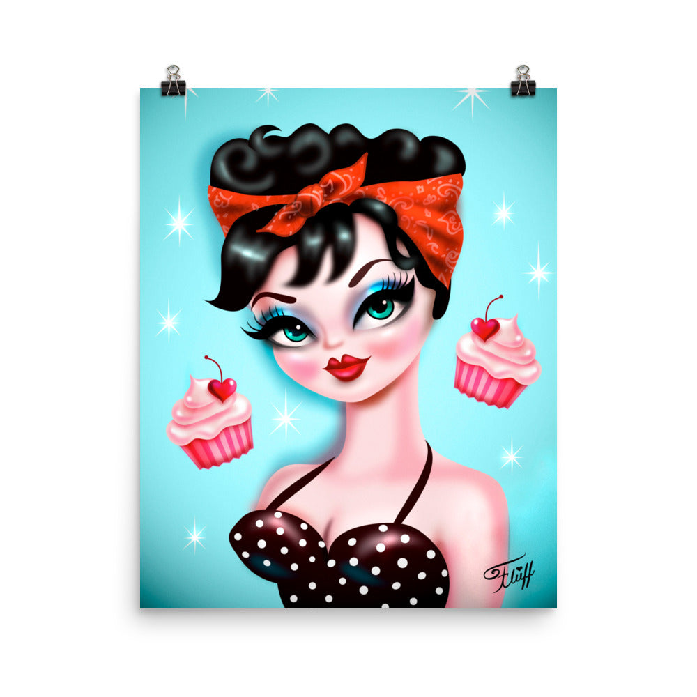 Rockabilly Girl with Red Bandana • Art Print