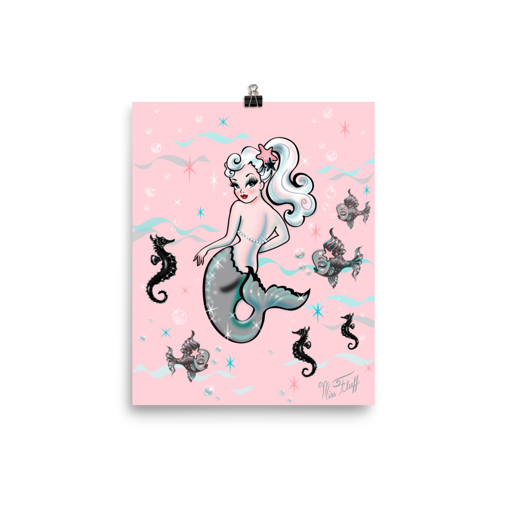 Pearla the Mermaid on Pink • Art Print
