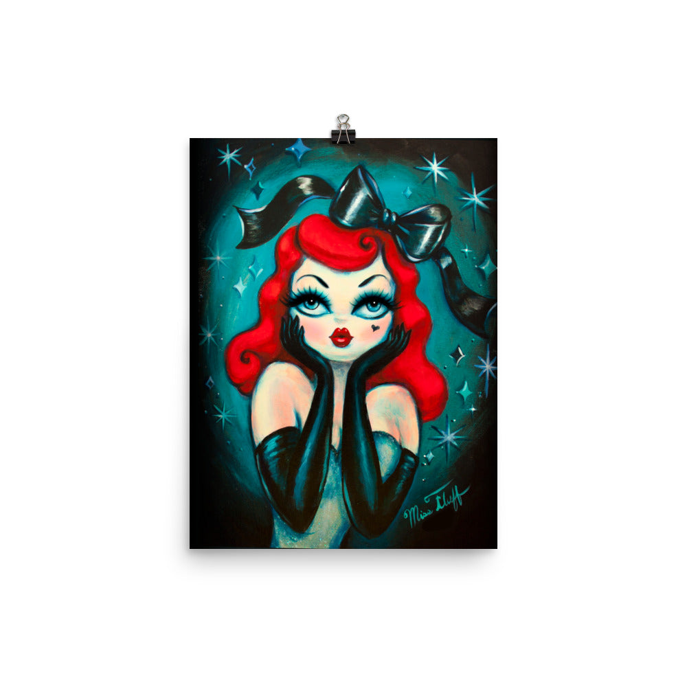 Redhead Glamour Doll with Black Bow • Art Print