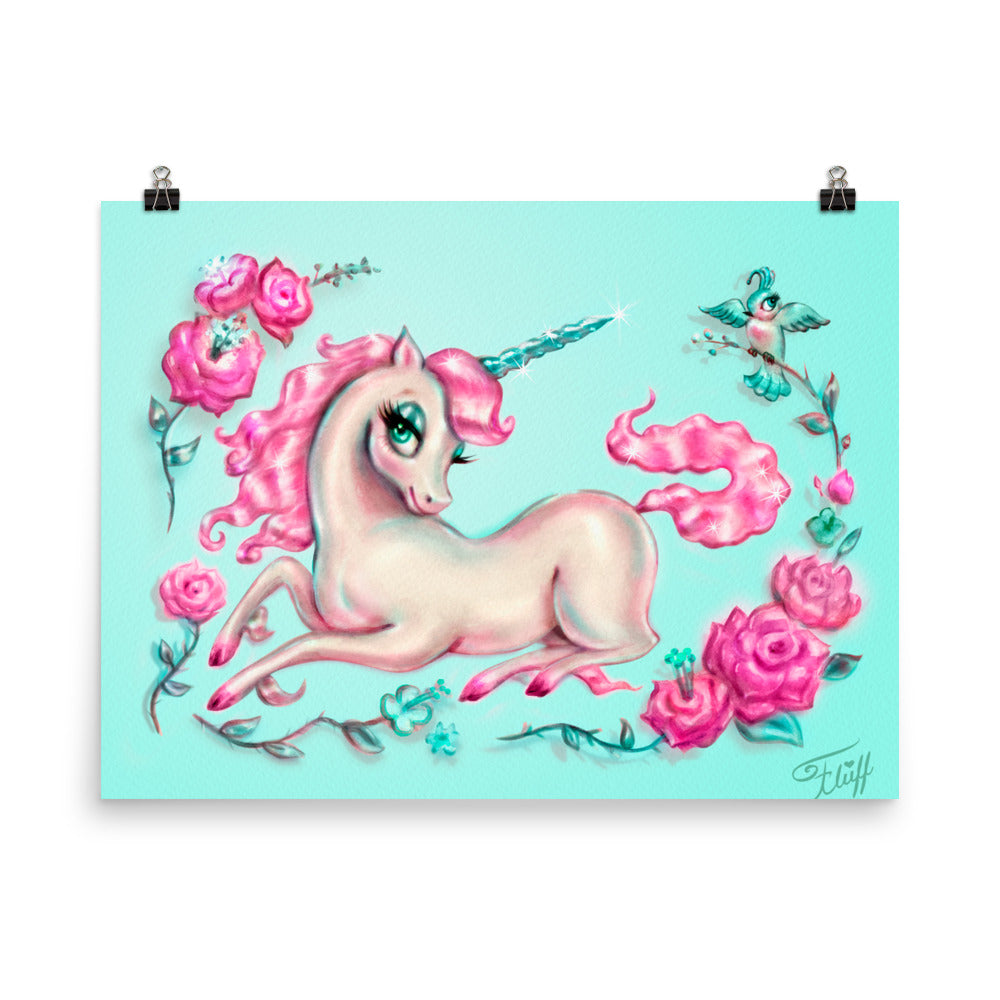 Unicorn with Roses on Mint • Art Print