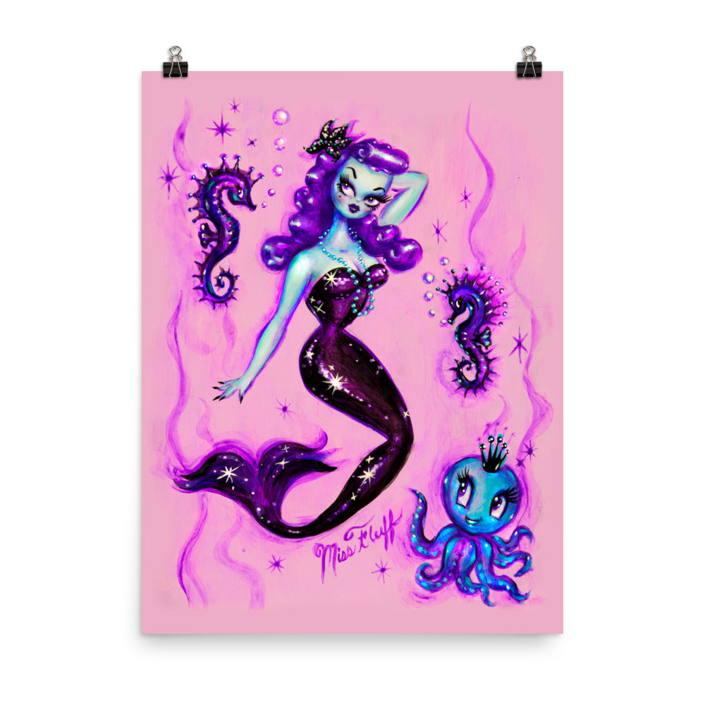 Purple Mermaid with Octopus and Sea Horses• Art Print