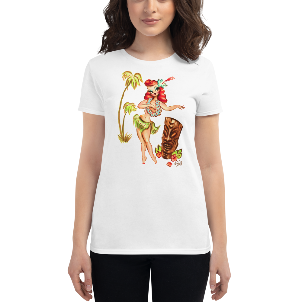 Redhead Hula Girl with Tiki • Women's Tee