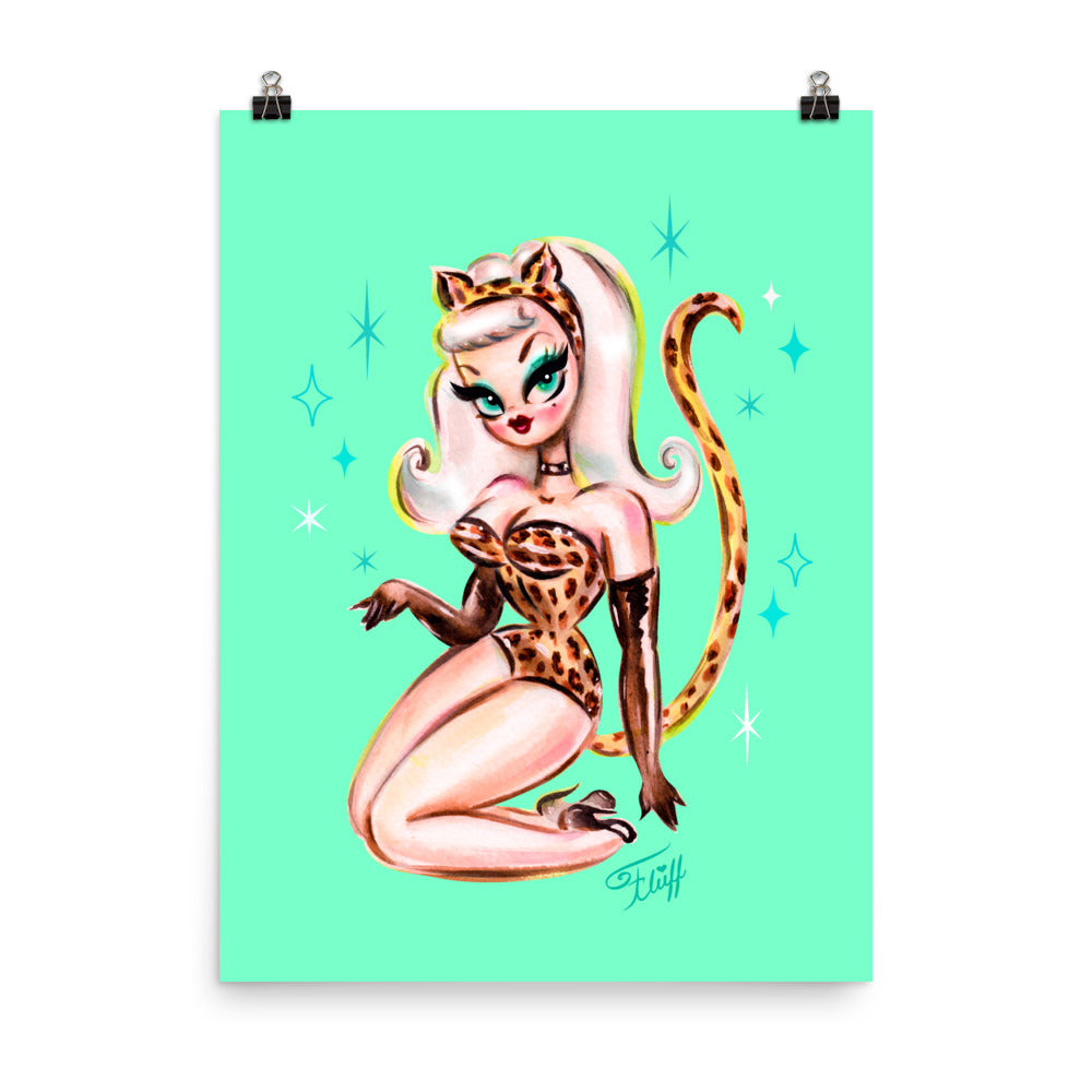 Leopard Cat Suit Pinup Girl • Art Print