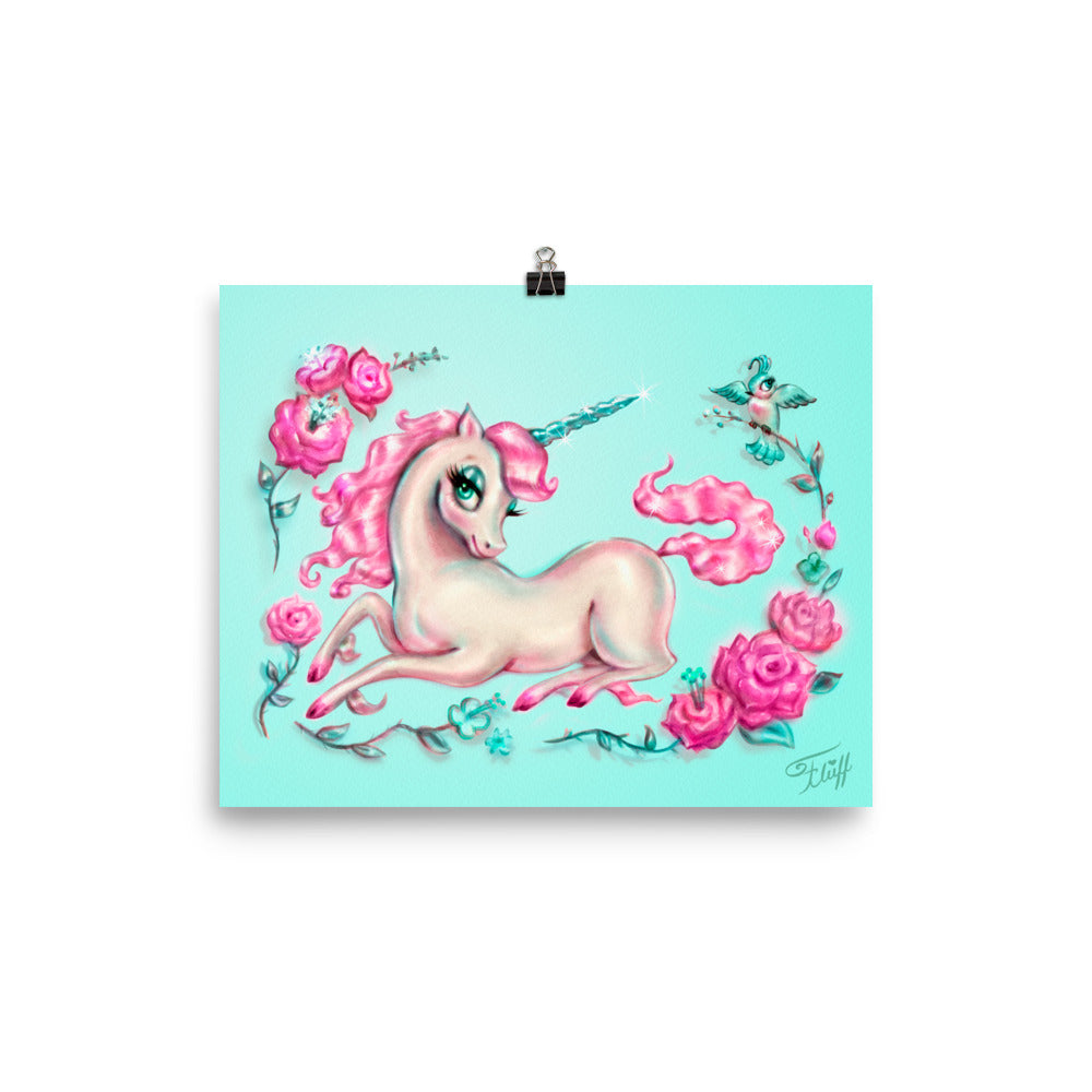 Unicorn with Roses on Mint • Art Print