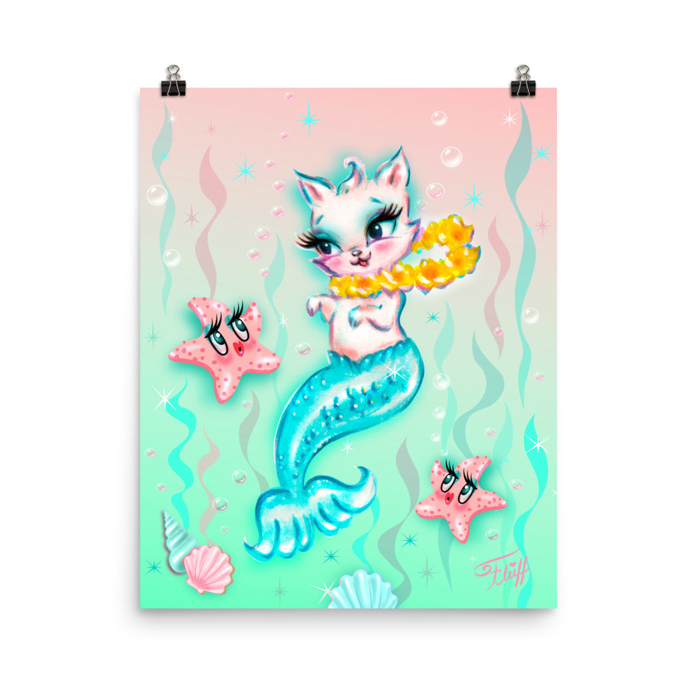 Merkitten with Lei and Starfish • Art Print