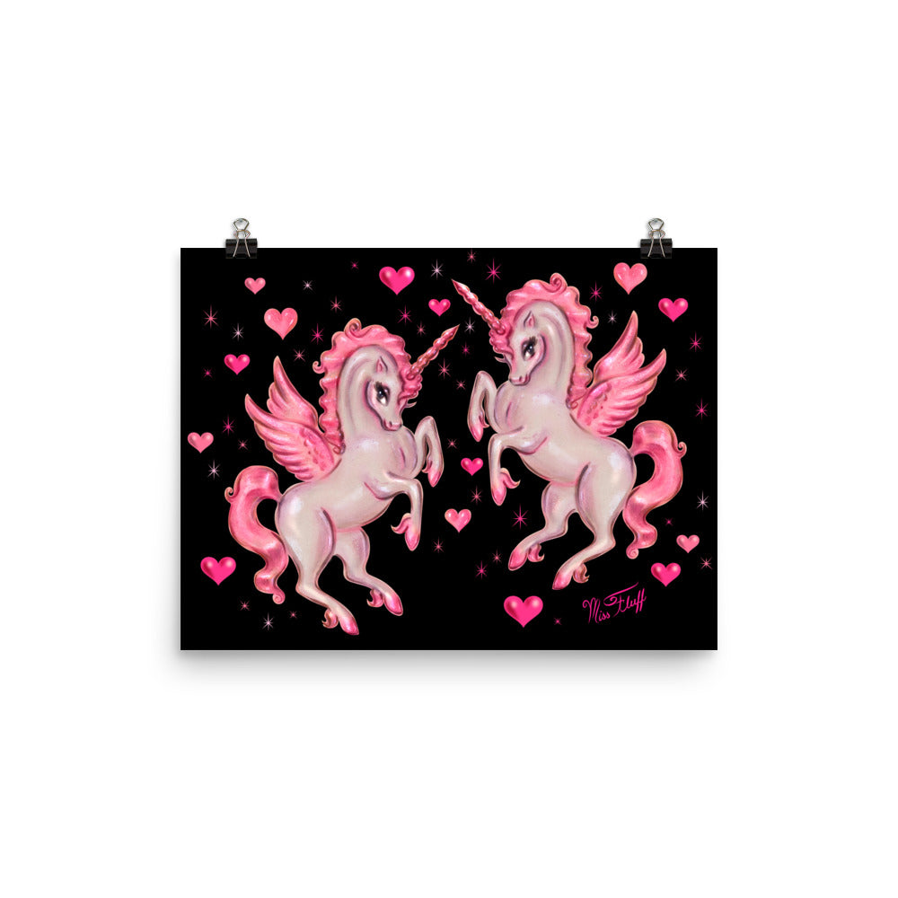 Unicorn Pegasus on Black • Art Print