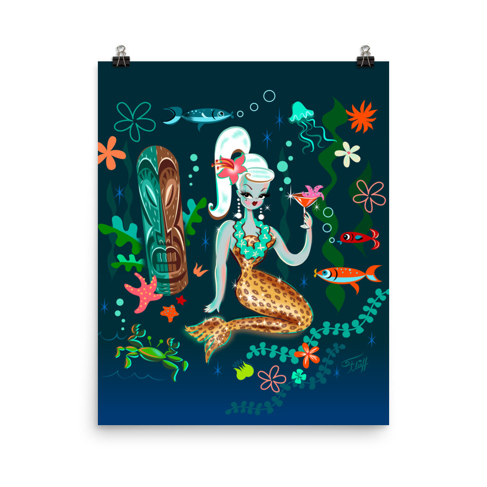 Blonde Leopard Martini Mermaid • Art Print