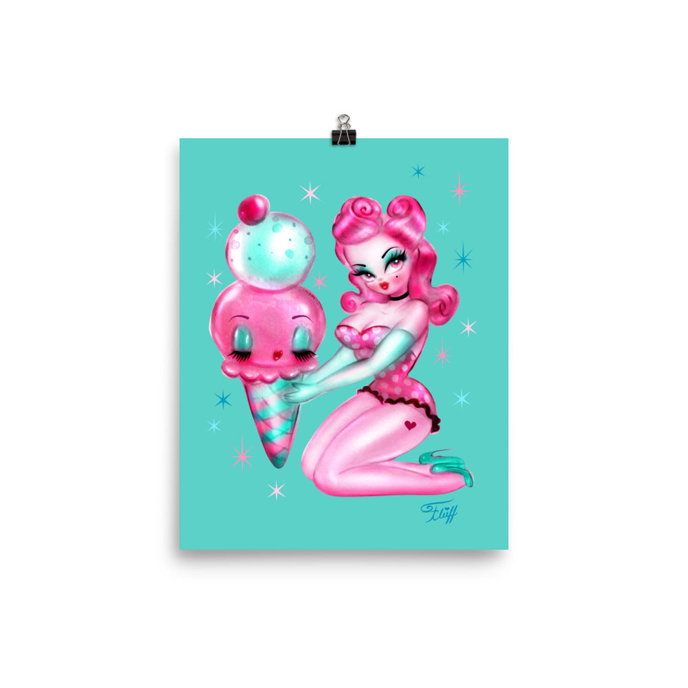 Bubble Gum Ice Cream Pin Up Girl • Art Print