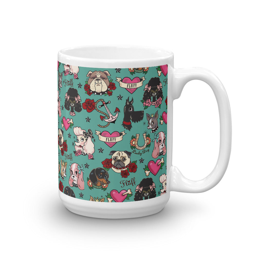 Tattoo Pooch on Teal • Mug