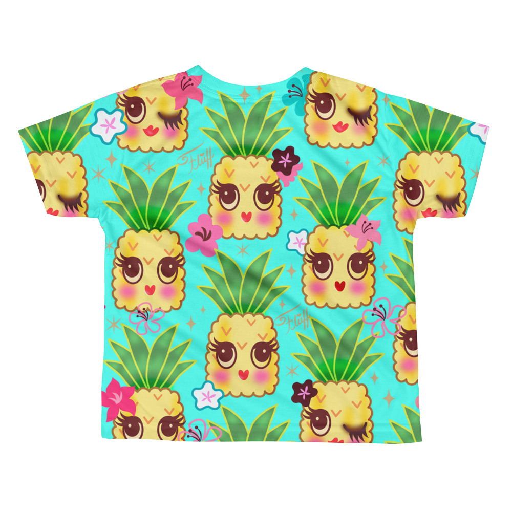 Happy Kawaii Cute Pineapples on Aqua • Toddler All-over Print T-shirt