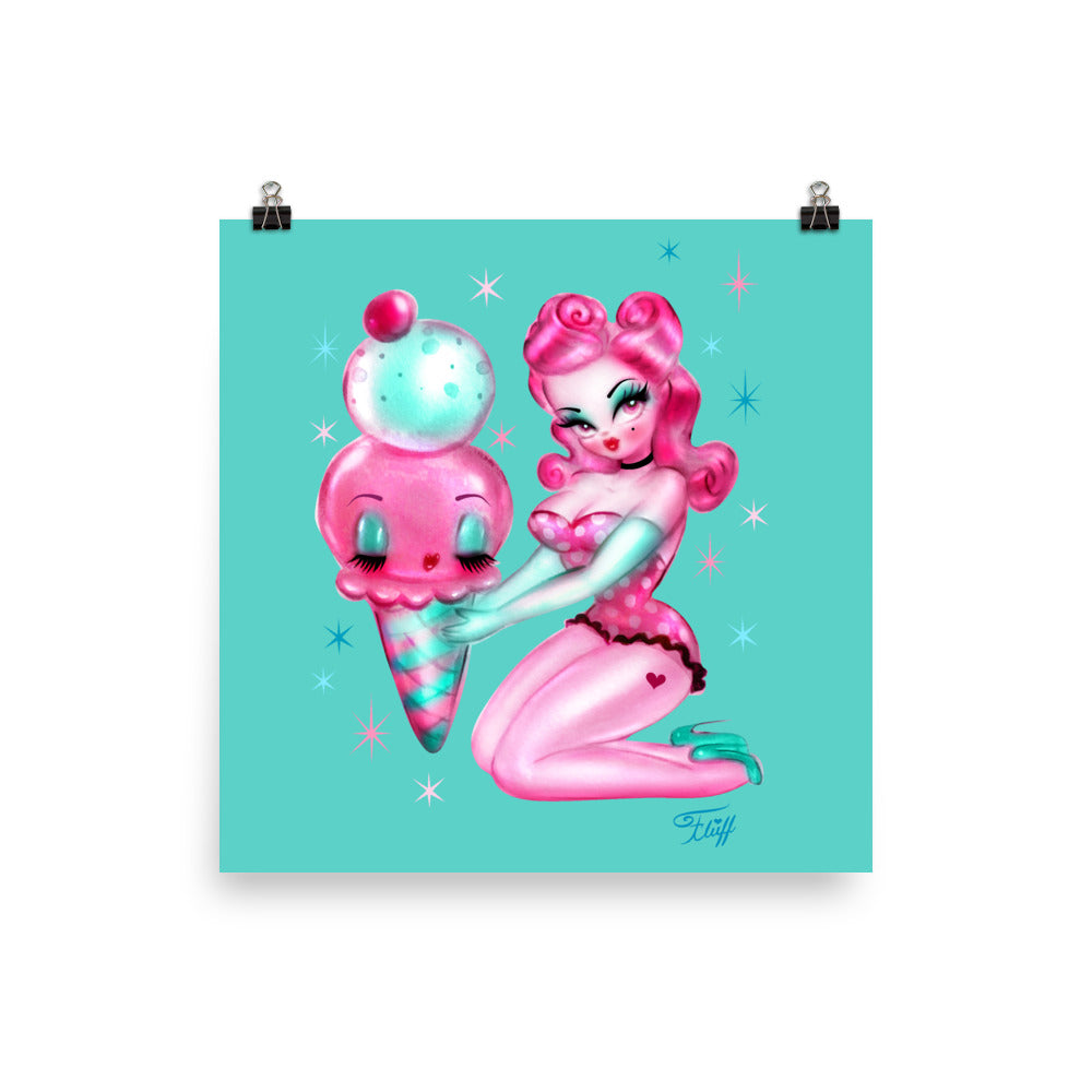 Bubble Gum Ice Cream Pin Up Girl • Art Print