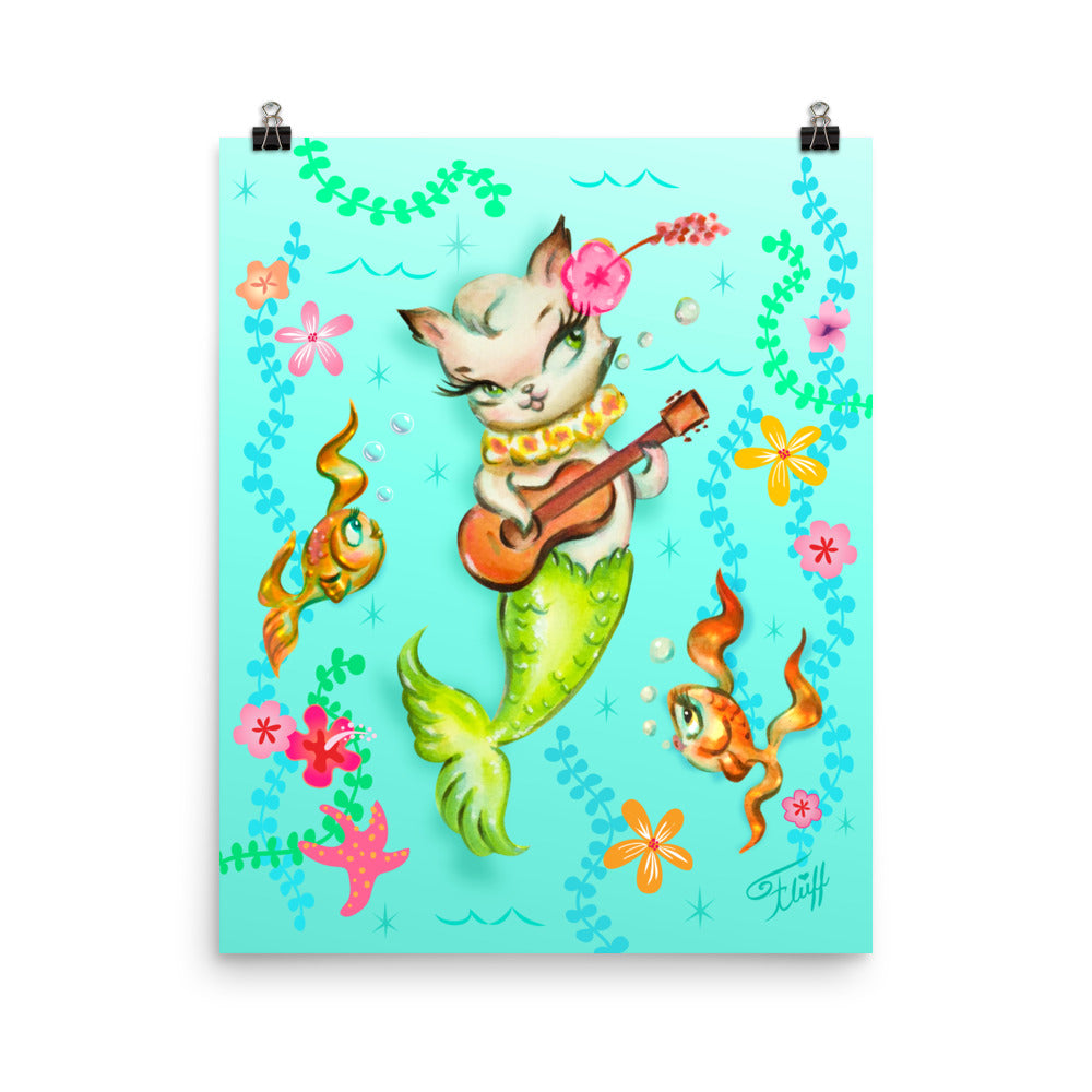 Merkitten with Ukulele • Art Print