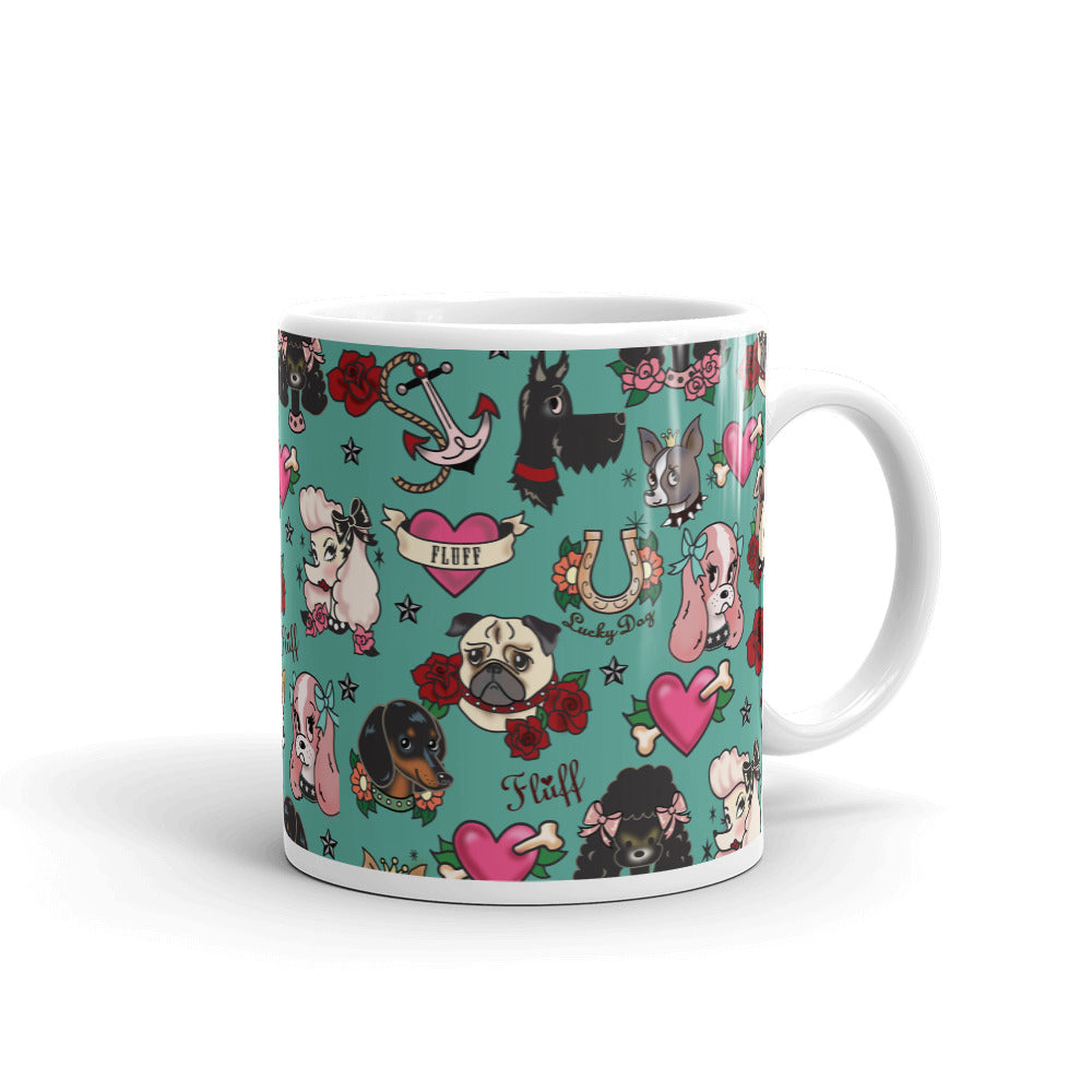 Tattoo Pooch on Teal • Mug