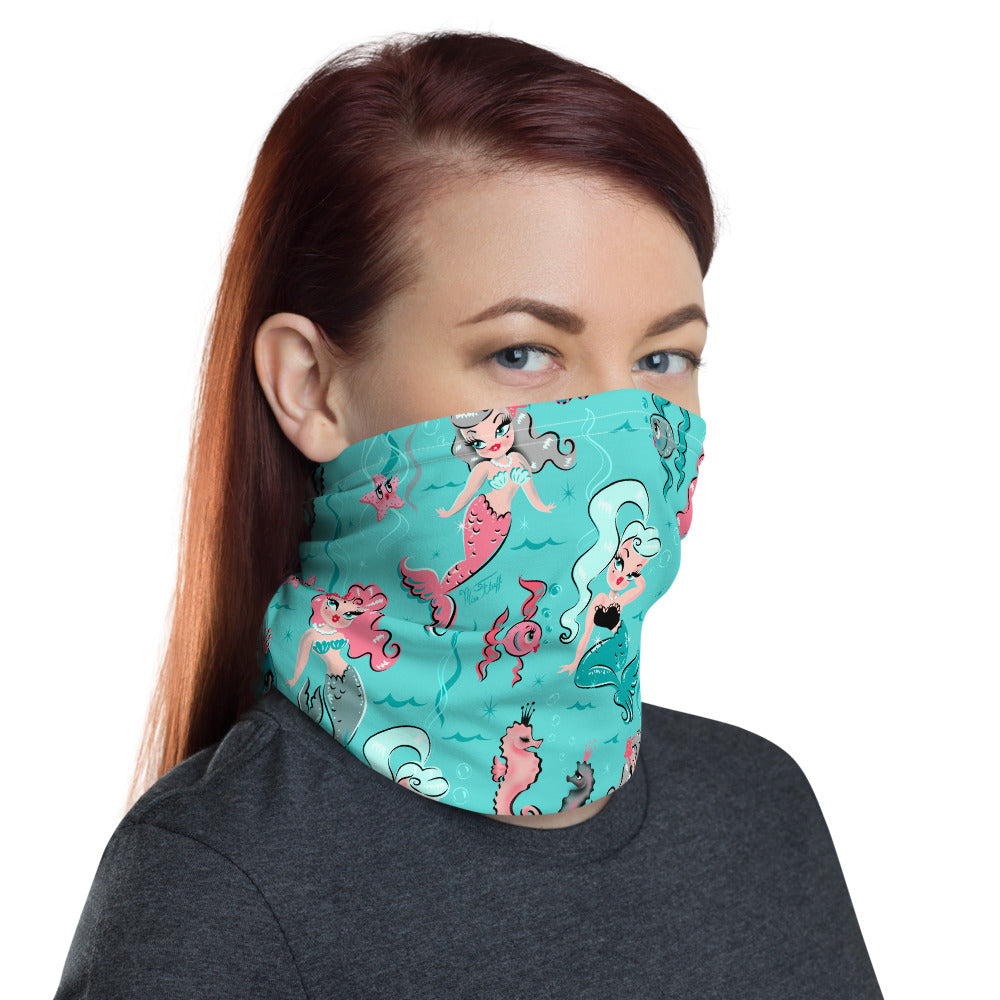 Babydoll Mermaids on Aqua • Neck Gaiter Face Mask