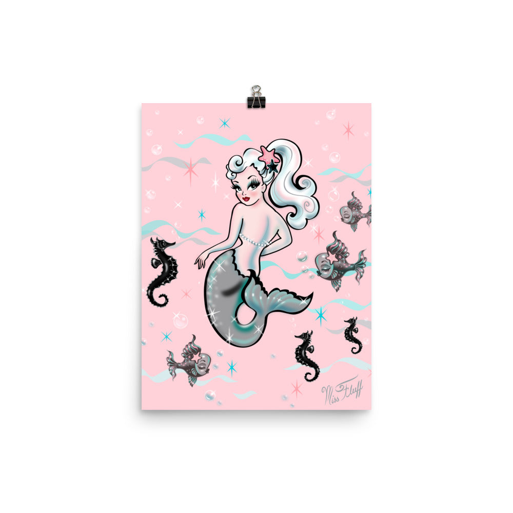 Pearla the Mermaid on Pink • Art Print