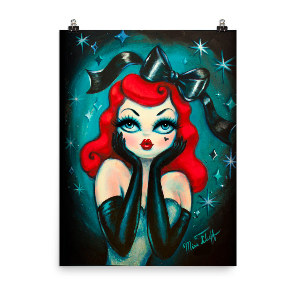 Redhead Glamour Doll with Black Bow • Art Print