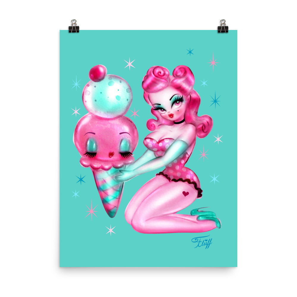 Bubble Gum Ice Cream Pin Up Girl • Art Print